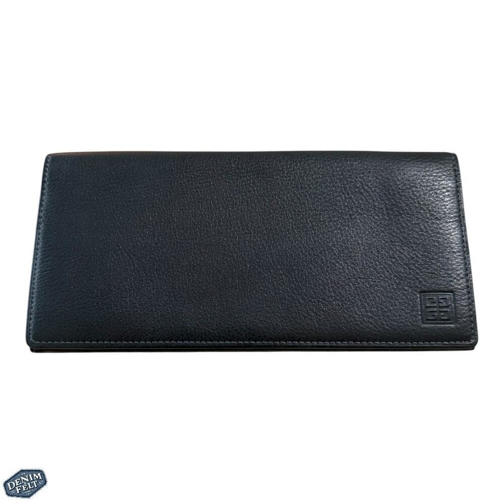 Givenchy Black Leather Long Bifold Wallet Pebbled Leather with‎ Logo Organizer